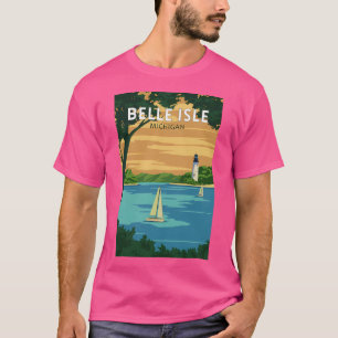 Camiseta Belle Isle Michigan Viaje Arte de época