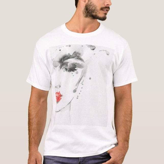 Camiseta Belleza acuarela: Ilustracion retrato femenino (Anverso)