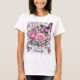 Camiseta Belleza de abrazo - Elegante arte floral y maripos