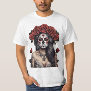 Camiseta Belleza del Día de los Muertos de coronación Rosa