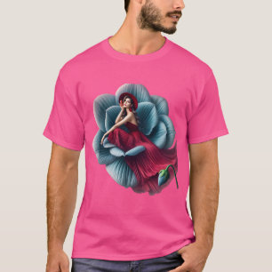 Camiseta Belleza etérea en flor - Mujer vestida de rojo en 