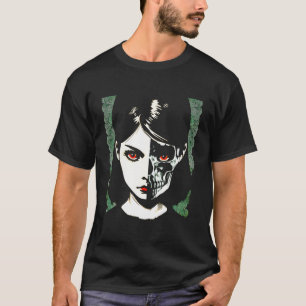 Camiseta Belleza gótica media cara mitad Punk de cráneo obt