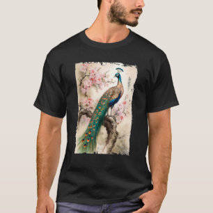 Camiseta bello arte en flor de cerezo japonés en pavo real