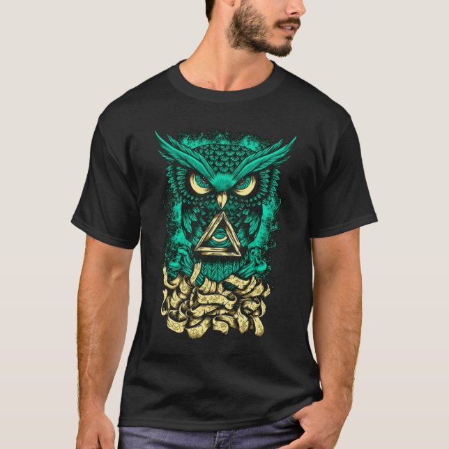 Camiseta Bello diseño gráfico de arte de búho colorido (Anverso)