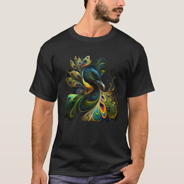 Camiseta bello Pavo Real Majestuoso bajo la luz de la luna  (Anverso)