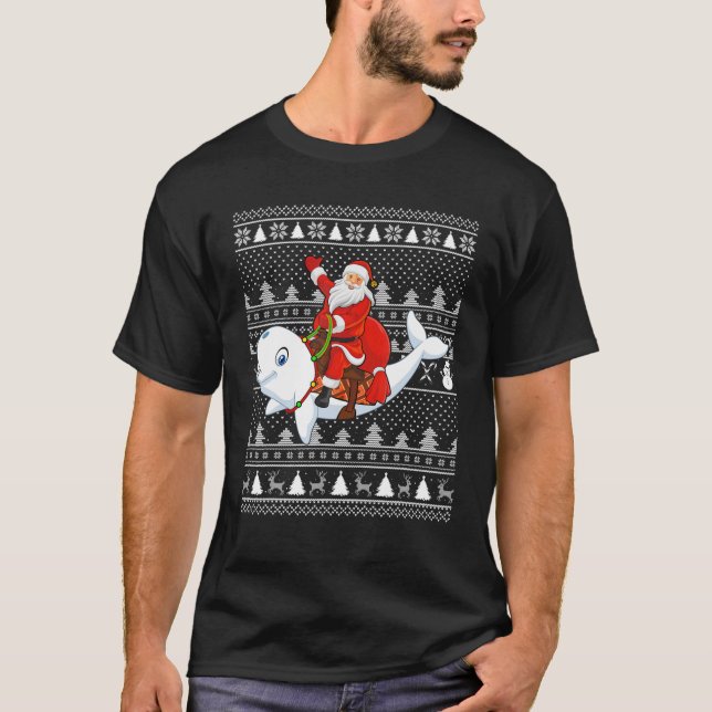 Camiseta Beluga Whale Lover Santa Riding Beluga Whale Ugly (Anverso)