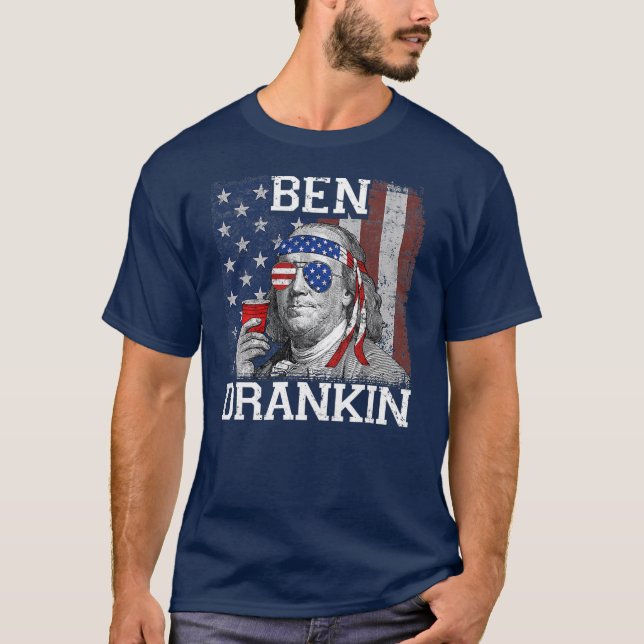 Camiseta Ben Drankin Beer 4 De Julio Divertido Patriótico E (Anverso)