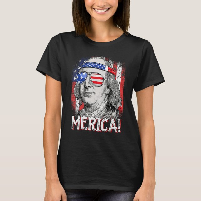 Camiseta Ben Franklin Merica American Flag 4th of July Kids (Anverso)