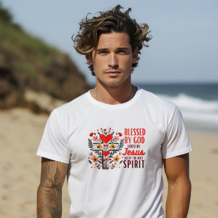 Camiseta Bendecido Por Dios Amado Por Jesús Cruz Floral