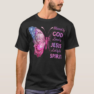 Camiseta Bendecido Por Dios Amado Por Jesús Mariposa Rosa C