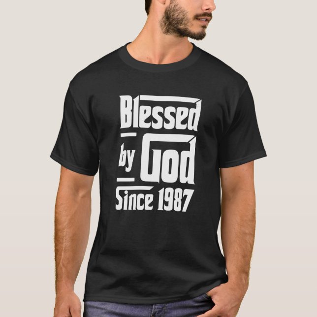 Camiseta Bendecido por Dios desde 1987 35º cumpleaños crist (Anverso)