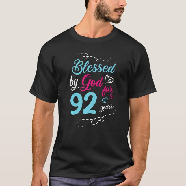 Camiseta Bendecido Por Dios Por 92 Años 92ª Fiesta De Cumpl (Anverso)