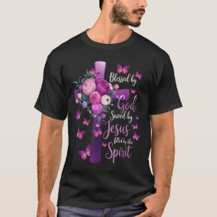 Camiseta Bendecido Por Dios Salvado Por Jesús Cruce Floral