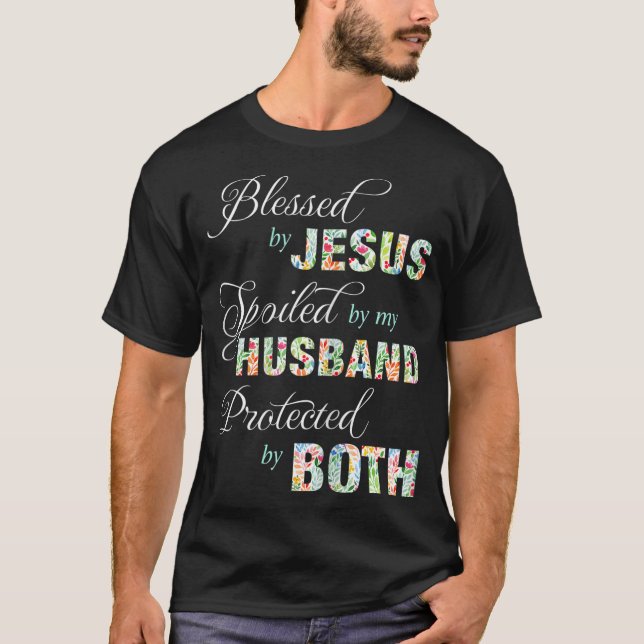Camiseta Bendecido Por Jesús Que Mi Esposo Protegido B (Anverso)