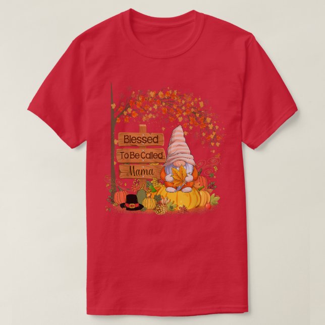 Camiseta Bendecido Por Ser Llamado Mama Gnome Pumpkin Fall  (Diseño del anverso)