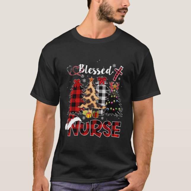Camiseta Bendecidos Navidades de enfermeras leopardo de búf (Anverso)