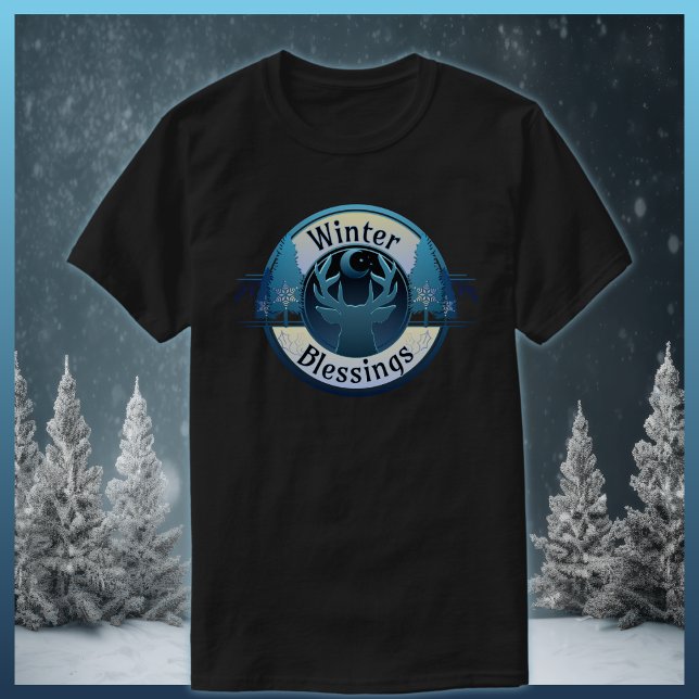 Camiseta Bendiciones de invierno: Insignia de ciervo y luna (Subido por el creador)
