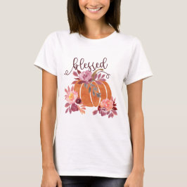 Camiseta Bendita - Calabaza de otoño con flores rosas