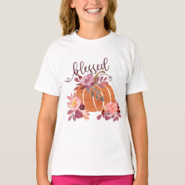 Camiseta Bendita - Calabaza de otoño con flores rosas