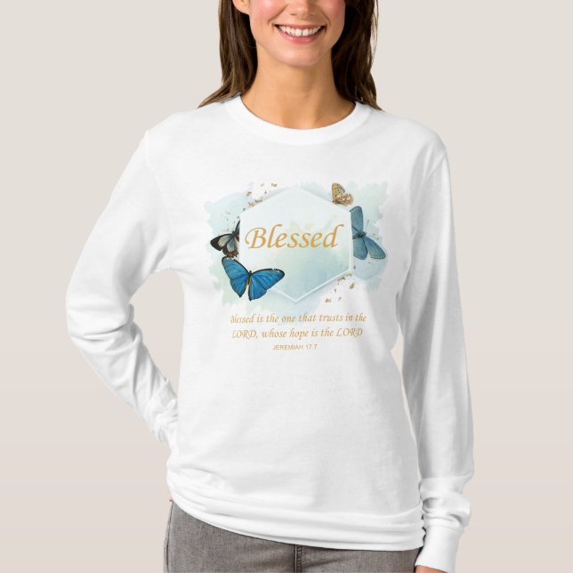 Camiseta Bendita - La fe cristiana de las mujeres mariposa  (Anverso)