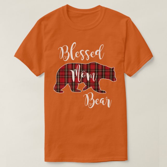 Camiseta Bendita mamá Bear Búfalo Cheque Patrón de Maquilla (Diseño del anverso)