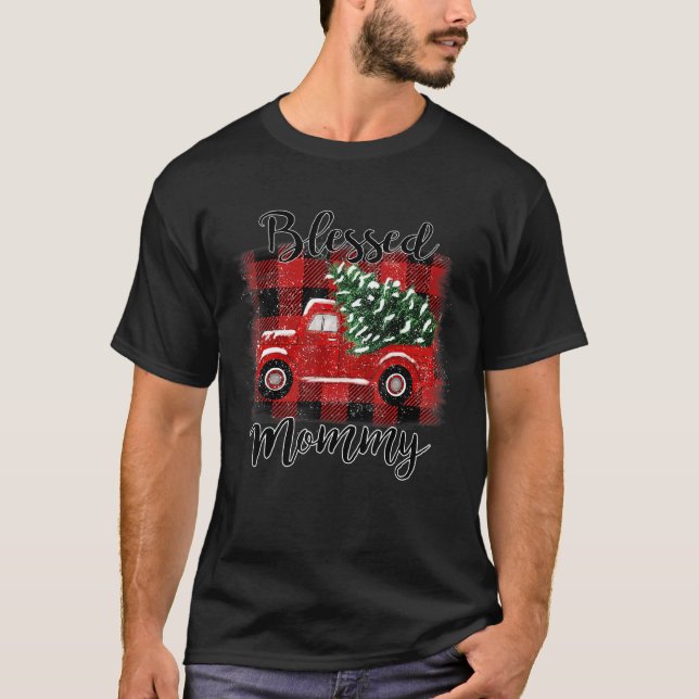 Camiseta Bendita mami camioneta roja árbol de Navidad vinta (Anverso)