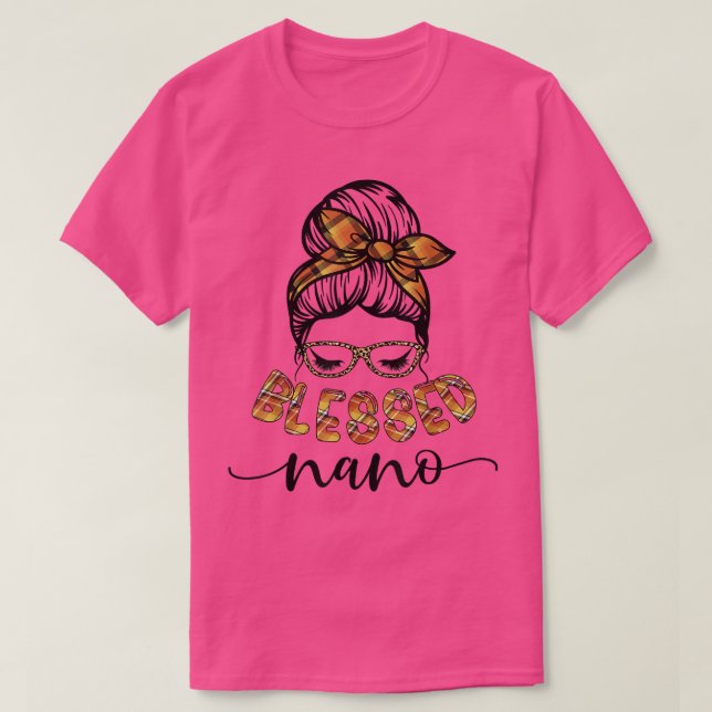 Camiseta Bendito Nano Messy Bun Otoño Plaid Bandana Gracias (Diseño del anverso)