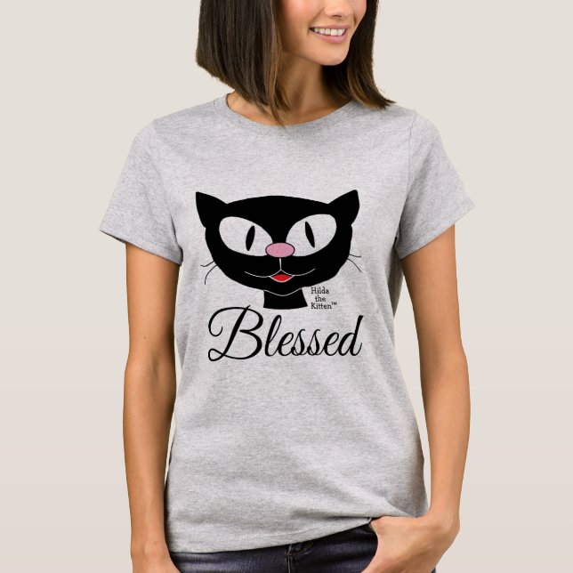 Camiseta Bendito Personalizado sonriente Gato Espiritual (Anverso)