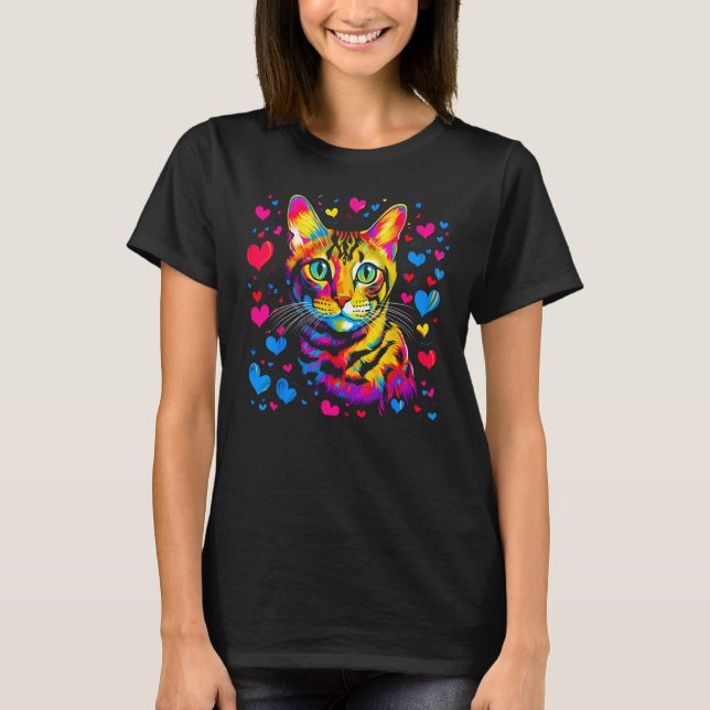 Camiseta Bengal Cat Blue Red Heart (Anverso)
