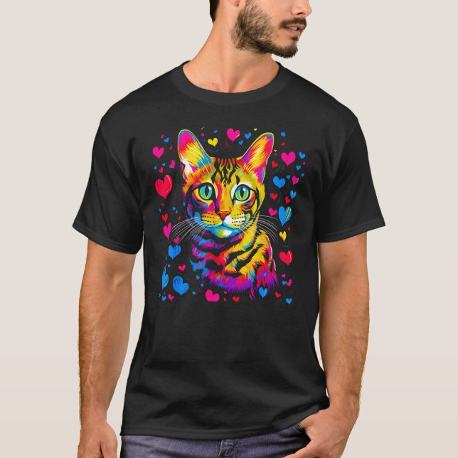 Camiseta Bengal Cat Blue Red Heart (Anverso)