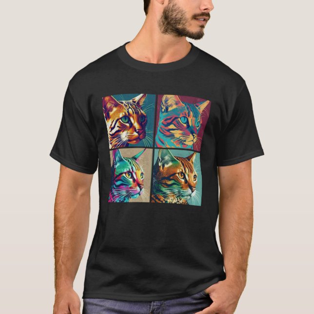Camiseta Bengal Cat Pop Illustration Colorful Animal Women  (Anverso)