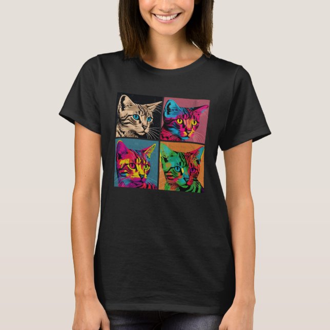 Camiseta Bengal Cat Pop Illustration Colorful Animal Women  (Anverso)