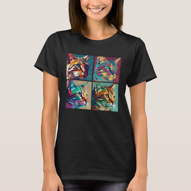 Camiseta Bengal Cat Pop Illustration Colorful Animal Women  (Anverso)