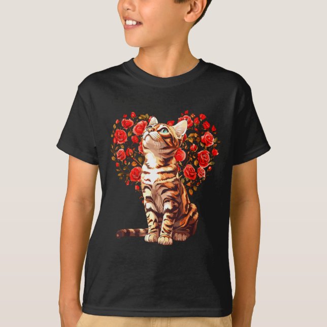 Camiseta Bengal Cat Valentines Day Floral Heart Design For  (Anverso)