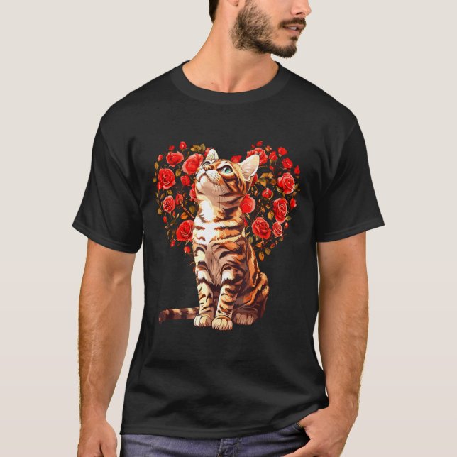 Camiseta Bengal Cat Valentines Day Floral Heart Design For  (Anverso)