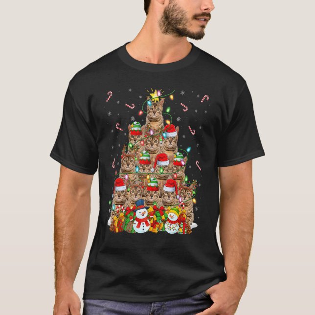 Camiseta Bengal Cat Xmas Lighting Tree Santa Bengal Cat Chr (Anverso)