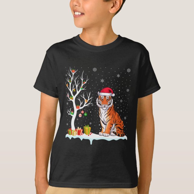 Camiseta Bengal Tiger Santa Hat Festive Tree Light Christma (Anverso)