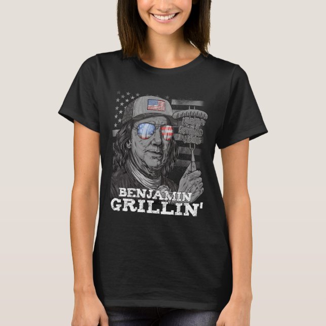 Camiseta Benjamin Asando A Ben Franklin 4 De Julio EEUU Par (Anverso)