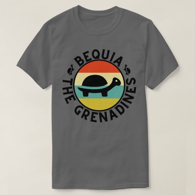 Camiseta Bequia El Sol Retro de las Granadinas con Tortuga  (Diseño del anverso)