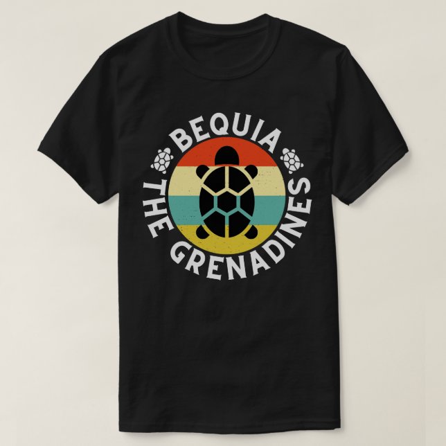 Camiseta Bequia El Sol Retro de las Granadinas con Tortuga  (Diseño del anverso)