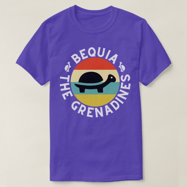 Camiseta Bequia El Sol Retro de las Granadinas con Tortuga  (Diseño del anverso)