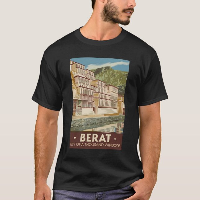Camiseta Berat Albania Ilustracion Viaje de arte cosecha (Anverso)