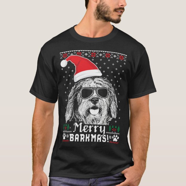 Camiseta Bergamasco Shepherd Merry Barkmas Christmas (Anverso)