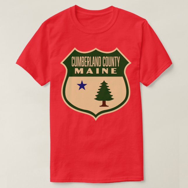 Camiseta berland County Maine Retro Pine Tree Shield Green (Diseño del anverso)