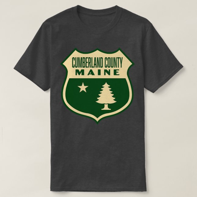 Camiseta berland County Maine Retro Pine Tree Shield Tan (Diseño del anverso)