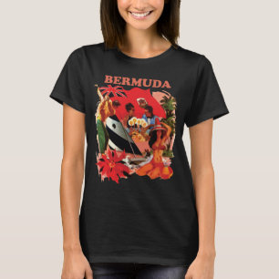 Camiseta Bermuda Floral Tropical Rojo Retro Viajes