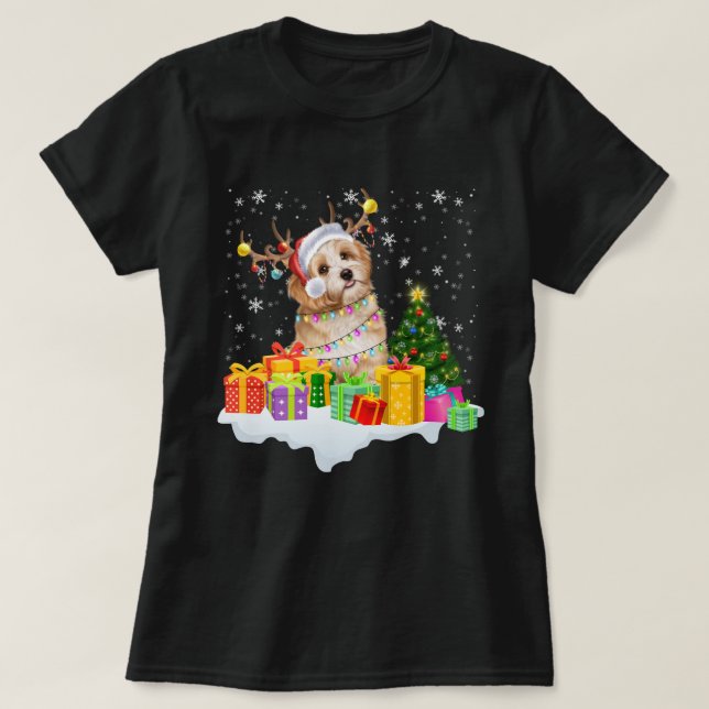 Camiseta Bernedoodle Santa Christmas Tree enciende Navidad  (Diseño del anverso)
