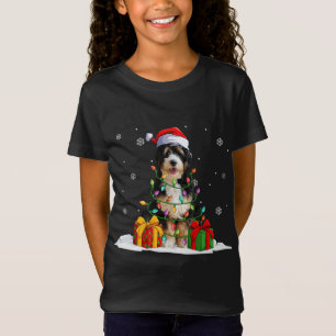 Camiseta Bernedoodle Santa Christmas Tree enciende Navidad