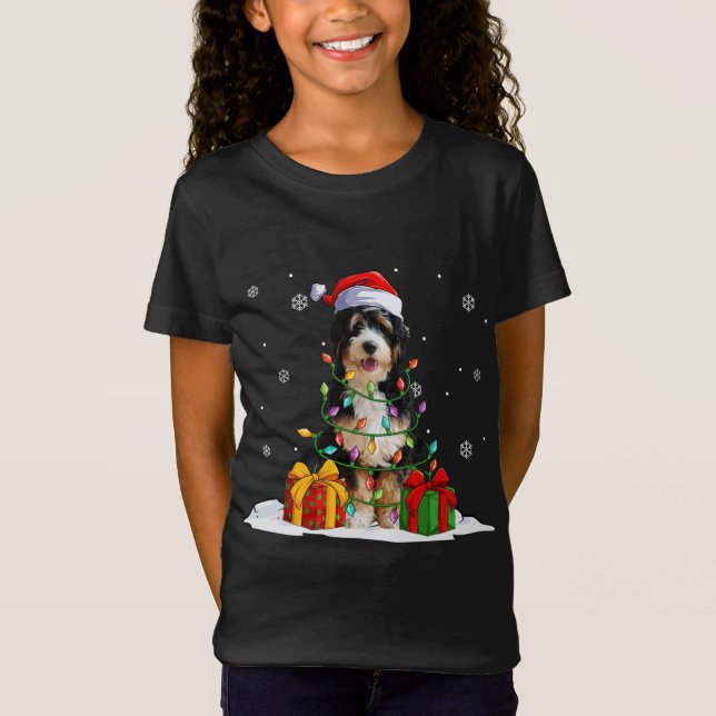 Camiseta Bernedoodle Santa Christmas Tree enciende Navidad  (Anverso)