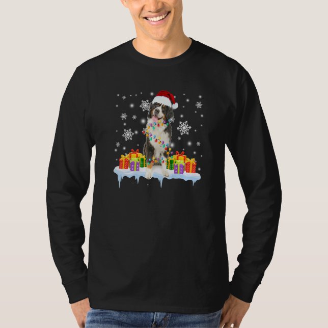 Camiseta Bernedoodle Santa Christmas Tree Lights Xmas Pajam (Anverso)